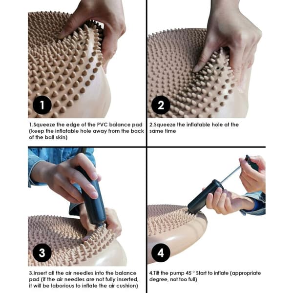 Ball sittdyna med knappar, luftkudde, säte med luftpump, balansdyna, knappdyna, rund Φ33cm. Sport (grå)