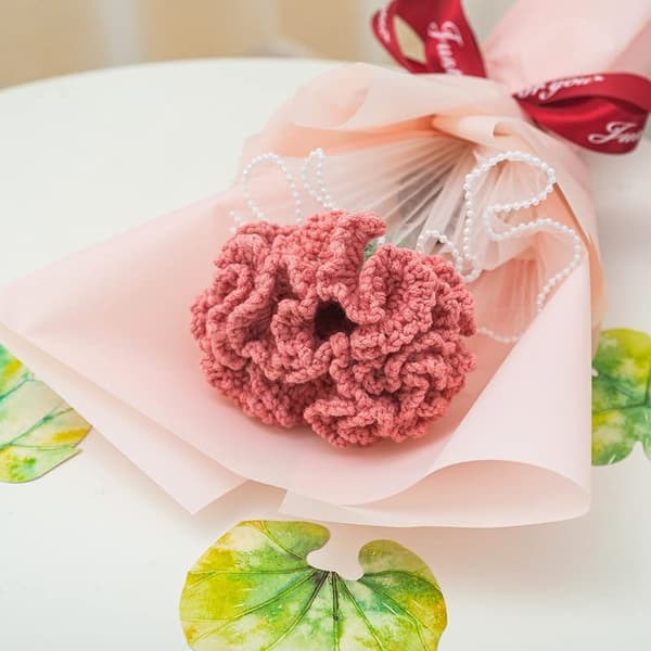 Garn heklet rosa nellik kunstig blomsterbukett dekorasjon hjem hage dekorasjon