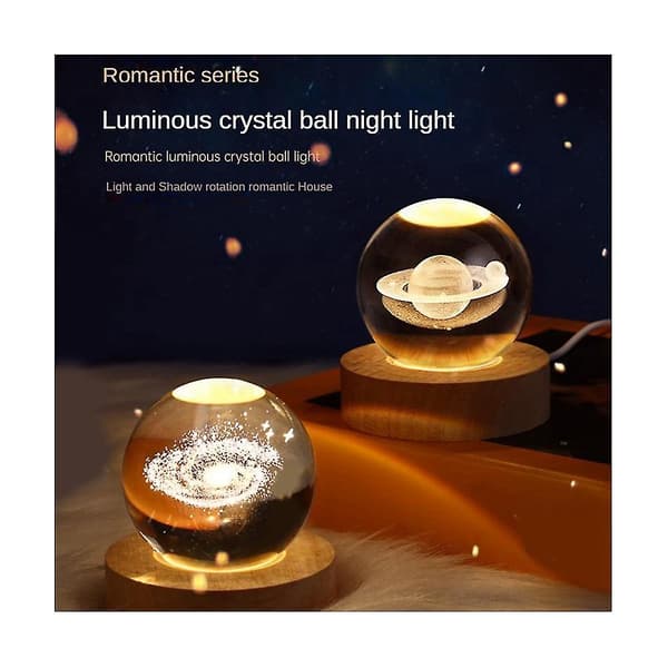 Crystal Ball Night Light with LED Base Table Lamp Illuminated Stars Galaxy USB Power Warm Night Light K