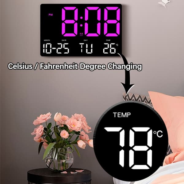 Large LED Digital Clock with 5 Modes, Adjustable Brightness, Temperature, Silent Electronic Clock (Red Dual Color)