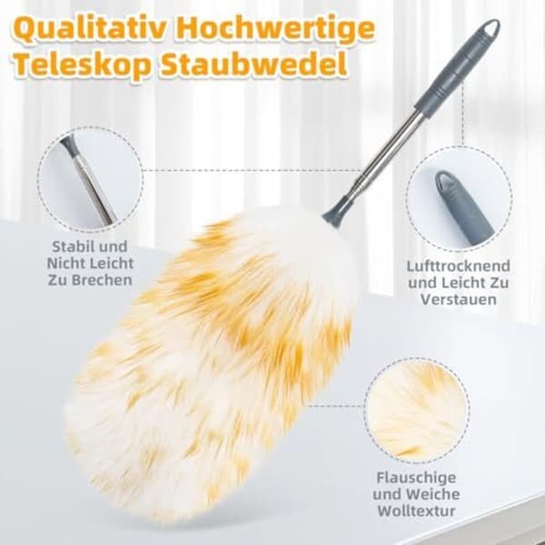 Lammeullsduster teleskopisk vaskbar forlenges til 130 cm elektrostatisk for tak sensitive overflater