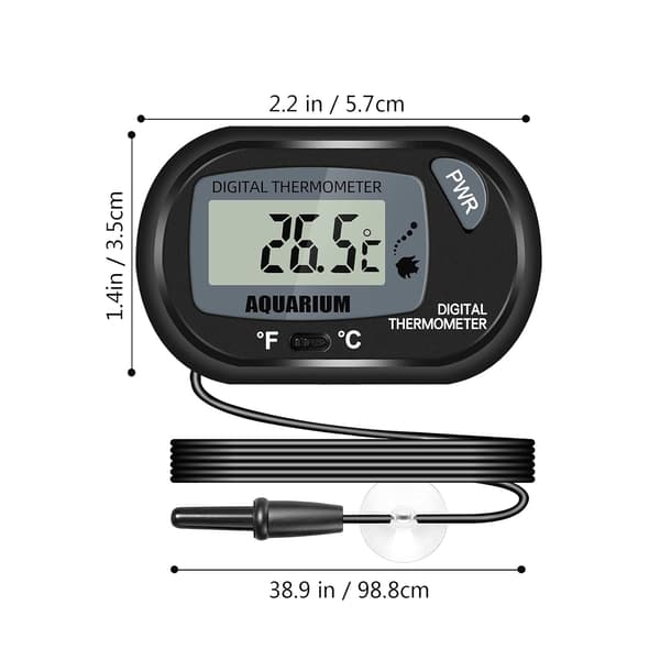 2 Pieces Aquarium Digital LCD with Suction Cups and Waterproof Probe