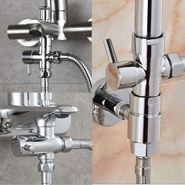 Way Messingventil, Brusehoved Diverter, Solid Messing 3-vejsventil, Egnet til Badeværelsesrør Diverter, Juster Vandstrømsstørrelse (Sølv)