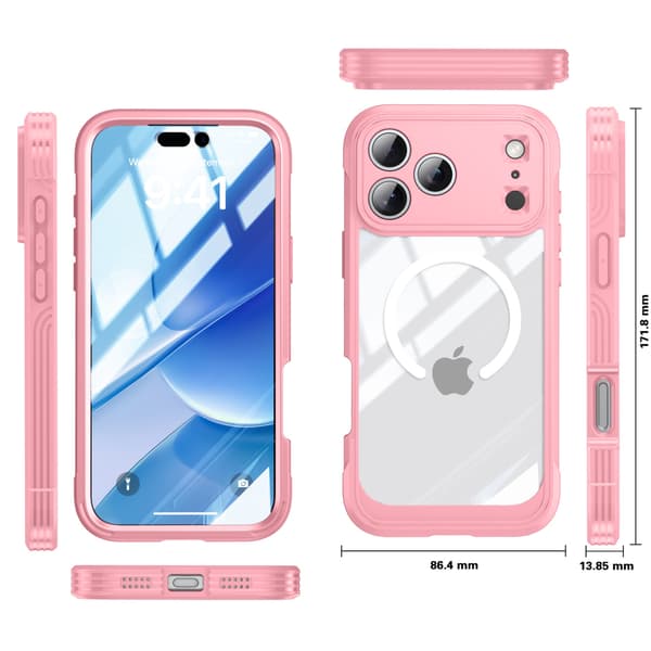 Rosa 9H Hærdet Glas Stødsikkert Cover Kompatibelt med iPhone 17 Pro Max