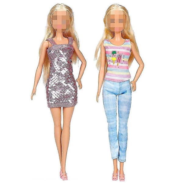 50-pack Barbie-dockkläder Toppar Byxor Klänningar Skor Mode Festtillbehör Set Barn Flickor Leksak Present