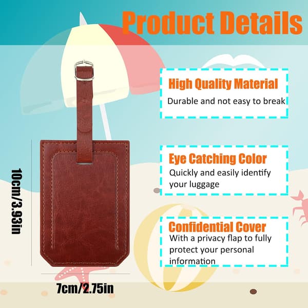 4 stk Brune Bagasjelapper, Navneholder og Vanntett PVC-kort for Reise Brun Brun