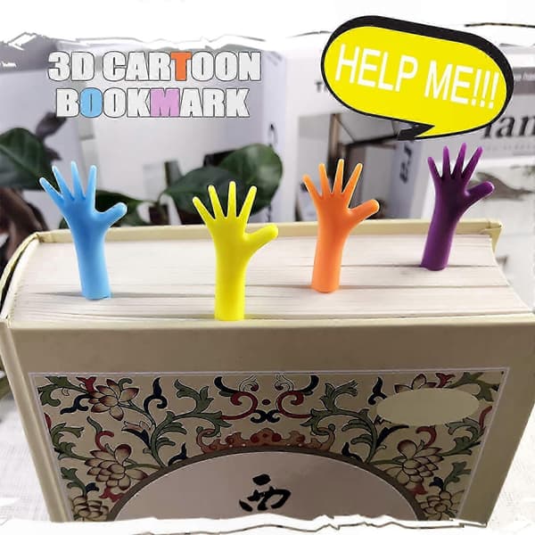 4 stk 3D tegneseriebokmerker for menn, kvinner, barn, studenter - Morsom silikonhånddesign