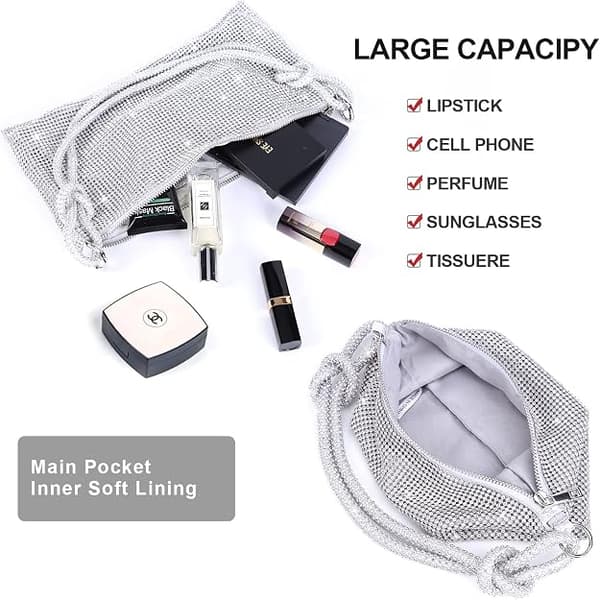 Crossbody-väska för kvinnor, silver clutch-väska, handväska