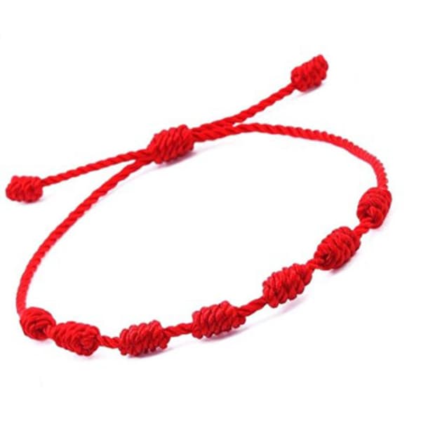 Red 7-Knot Bracelet for Protection, Evil Eye, and Good Luck. Buddhist String/Amulet for Prosperity and Success.