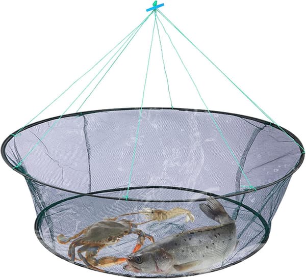 1 sammenleggbart og bærbart fiskenett, åpningsdiameter: 100 cm, basediameter: 80 cm, materiale: nylon
