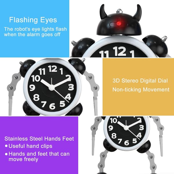 Robot Alarm Clock, Ultra-quiet Analog Alarm Clock with