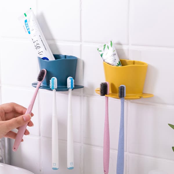 Hole-Free Toothbrush Holder Bathroom Storage Shelf Wall Mounted