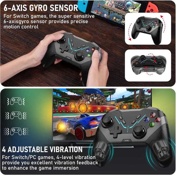 Trådløs controller til Switch/Switch Lite/Switch OLED/iOS/Android/Windows, Switch-controller med vækning/programmerbar knap/justerbar turbo og