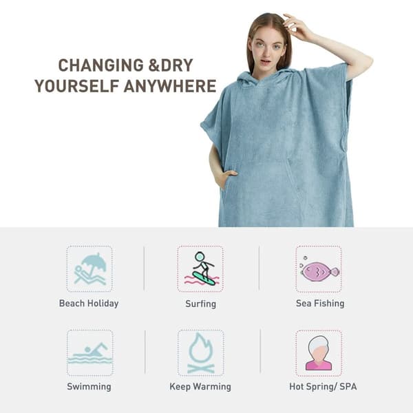 Hurtigtørrende Mikrofiber Badekåbe Poncho 70x110cm - Blød, Let & Absorberende Blå Blå Blue