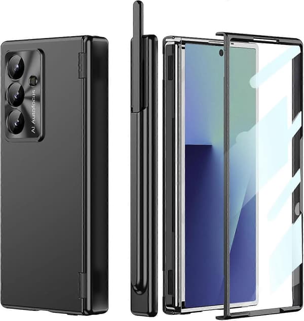for Samsung Galaxy Z Fold 7 Case with S Pen Holder and Stylus, Full Coverage Phone Case Built-in Screen Protector Hinge Protection Slim Protective Case-FX-