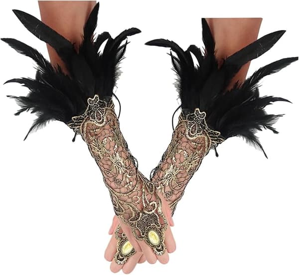 Sorte lange fjerhandsker Maleficent-kostume kvinder påskefest D