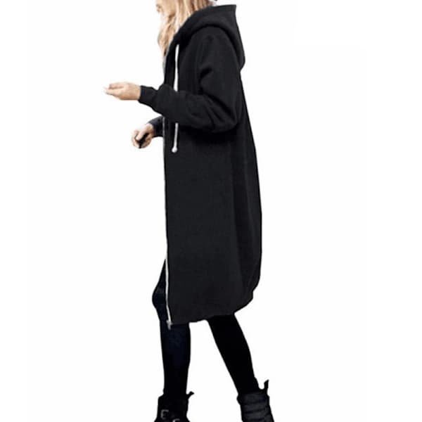 Fleecejakke med glidelås foran for kvinner, lang hettegenser i plus size Marineblå M_yux