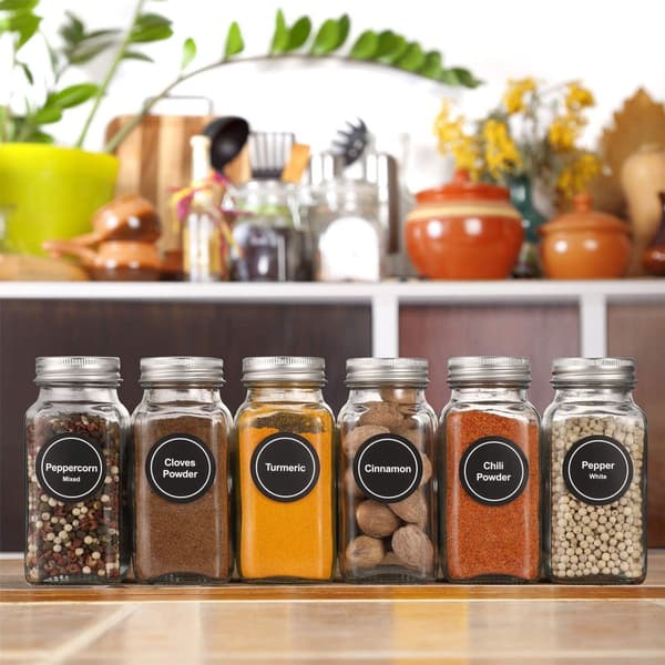 12-piece Spice Jar Set, 120ml Square Glass Containers, Transparent Spice Jars-FX-