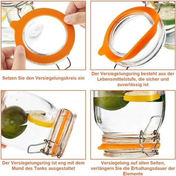Silikonringe til konservering, 20-pak, 70x95 mm, farveløse genanvendelige gummipakninger, orange