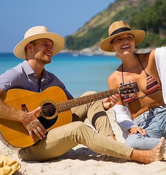 Solhatte til Kvinder Mænd Justerbar Sommer Panama Fedora Bredskygget Sammenfoldelig Pakbar Stråhat Strandhat