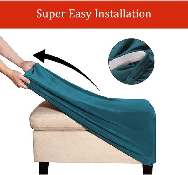 (Dyp havblå) Stretch Pouf-trekk Fløyel Ottoman-trekk Rektangulær