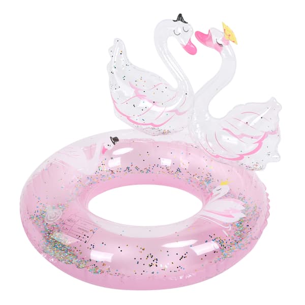 Børn Dobbelt Svane Badering Oppustelig Glitter Pool PVC Flydering Pink 60