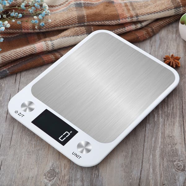 Portable Digital Kitchen Scale in Stainless Steel, 5kg/1g Precision, White - Perfect for Baking & Cooking