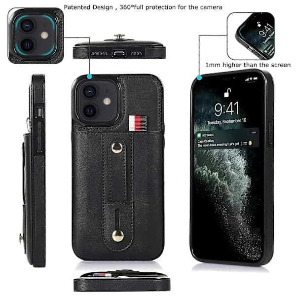 För iPhone 12 mini Armband Ställ Plånbok Läder Telefonfodral