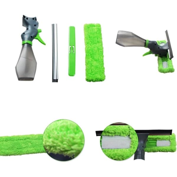 Window Cleaner, 3-in-1 Microfiber Cloth and Shower Squeegee with Spray Bottle, Window Cleaning Equipment, Glass Cleaning Tool