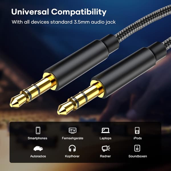 3,5 mm Jack-kabel, hann til hann lydjackkabel [2 m] Nylon Stereo