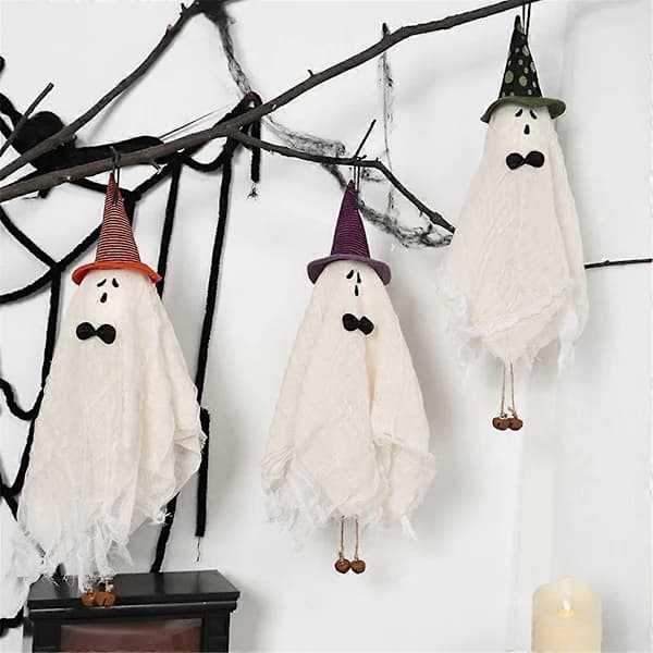 1 pc Halloween Hanging Ghosts with Purple Witch Hat Decorations_tfrf