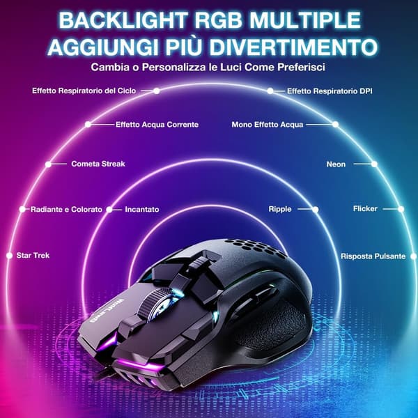 Kablet gamingmus, justerbar præcision 12800 DPI, computer PC USB gamingmus med 12 RGB-baggrundsbelysningstilstande, 10 programmerbare knapper