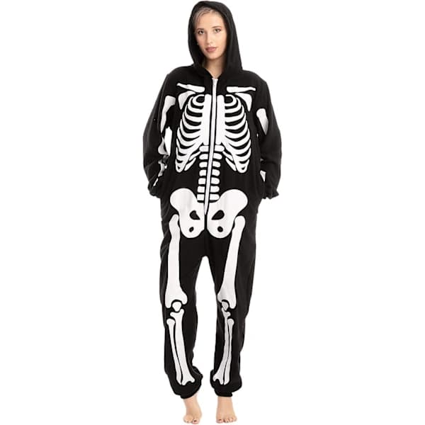 Skelet Hættetrøje Pyjamas Onesie til Voksne - Sort Halloween Kostume Sort L