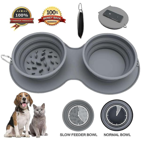 Portable Travel Pet Bowl, Foldable, Expandable, Spill-Proof, Non-Slip Silicone