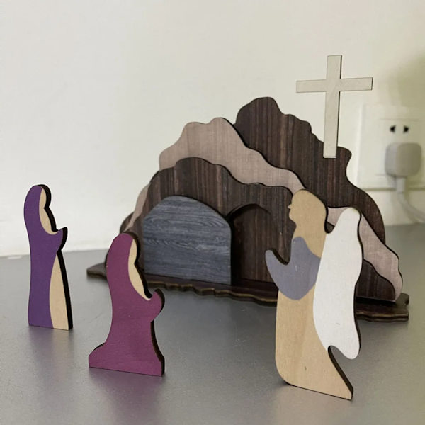 Wooden Easter Resurrection Scene Set, Nativity Figures for Table Decoration
