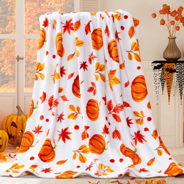 Varm efterårstæppe, Halloween græskar efterår plys efterårsindretning fleece fluffy picnictæppe til sofa lænestole (50\" x 60\")-FX-