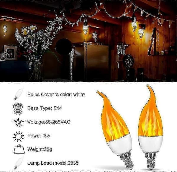 4-pakning 3w E14 LED-flammepære med 3 lysmoduser Dekorativ lampe [DB]