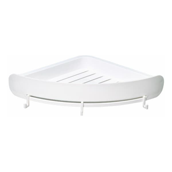 White corner cabinet for kitchen or bathroom - No drilling into the wall - With three hooks for bath bombs or other items - Shower shelf/wall cabinet - ABS plastic