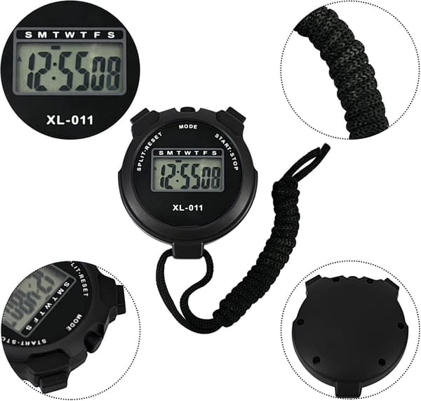 Digital Sport Stoppur Timer Stoppur Stor Display Intervallträningstimer Utomhus Split Stoppur Varvtimer (Svart)