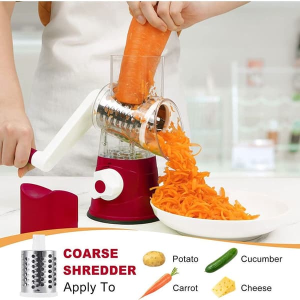 Multifunctional Handheld Flip Vegetable Slicer (Red), Kitchen Utensil for Cutting Fruits and Vegetables, with 3 Attachments