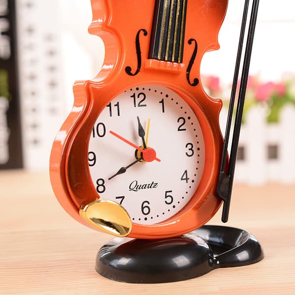 Violin Shaped Alarm Clock Creative Portable Silent Simple Quiet Clock