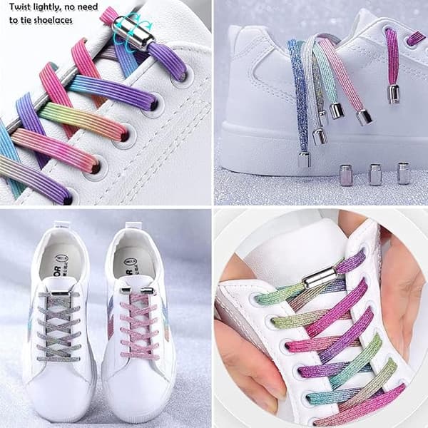 No-Tie Slip-On Shoelaces - Elastic Laces with Metal Clasps