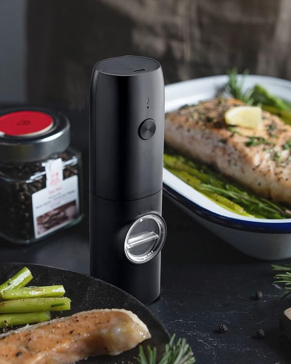 Elektrisk pepperkvern med base, oppladbart salt- og pepperkvernsett
