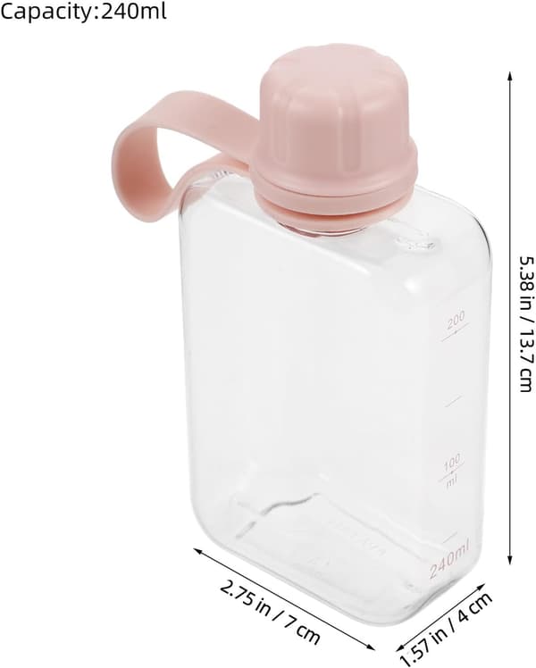 flat vannflaske 240ml av plast, rosa, bærbar for reise -