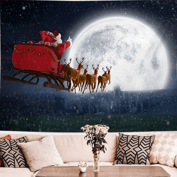 Jultapet Vägghängande, Jultomten och Älg Gobeläng Estetisk Gobeläng Väggdekor för sovrum, vardagsrum, 59 X 79 tum (älg)