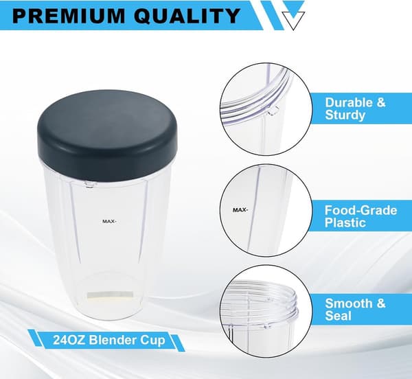 Mixer Cups Replacement Fits for NutriBullet 600W 900W, 24 oz Cup with Lid, 2-pack