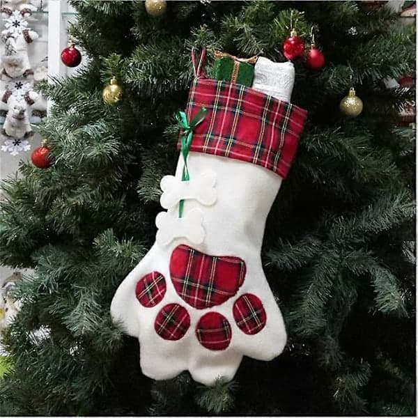 2 julestrømper til kæledyr 45 x 20 cm store julestrømper med hundepoter Ch