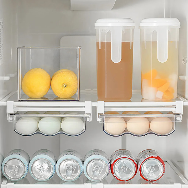 Refrigerator Storage Box, Egg Holder with Handle, Egg Storage Container, Transparent Plastic Egg Box, Pull-out Egg Tray
