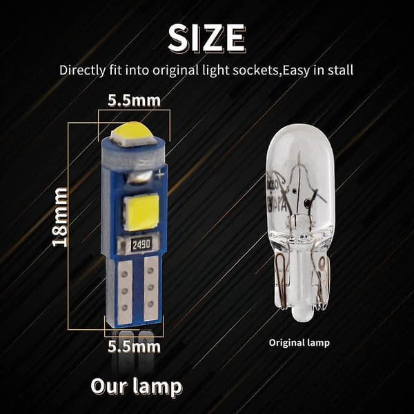 T5 LED-lys i hvitt for bilens instrumentpanel og speedometer