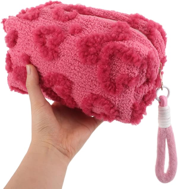 Fluffy hjerte kosmetikkveske stor reise sminkeveske